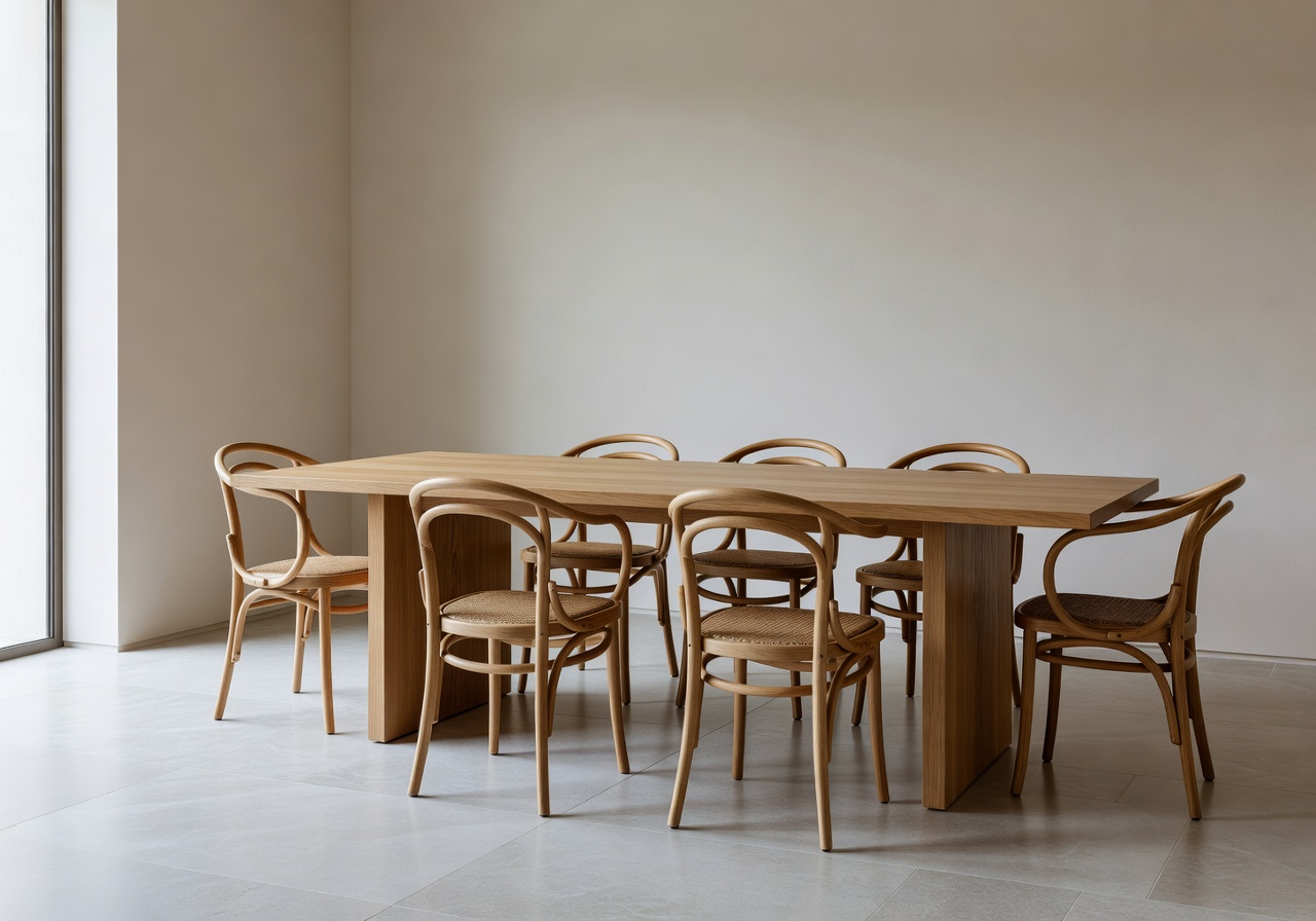 Thonet bentwood dining chairs in minimal luxury dining room